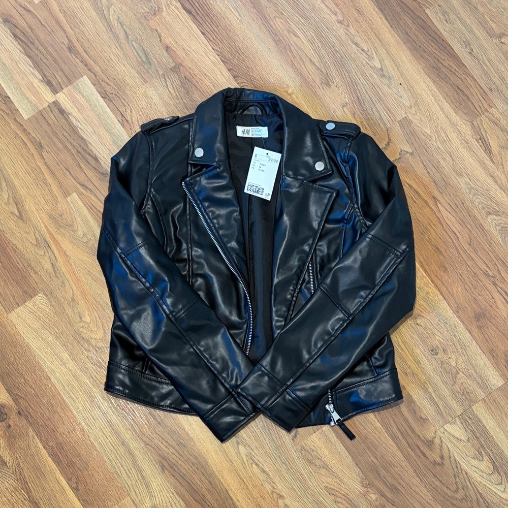 H&M Black Faux Leather Biker Jacket
